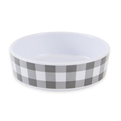 Bone Dry Gingham Melamine Single Pet Bowl Non-Slip Dog & Cat Food Bowl