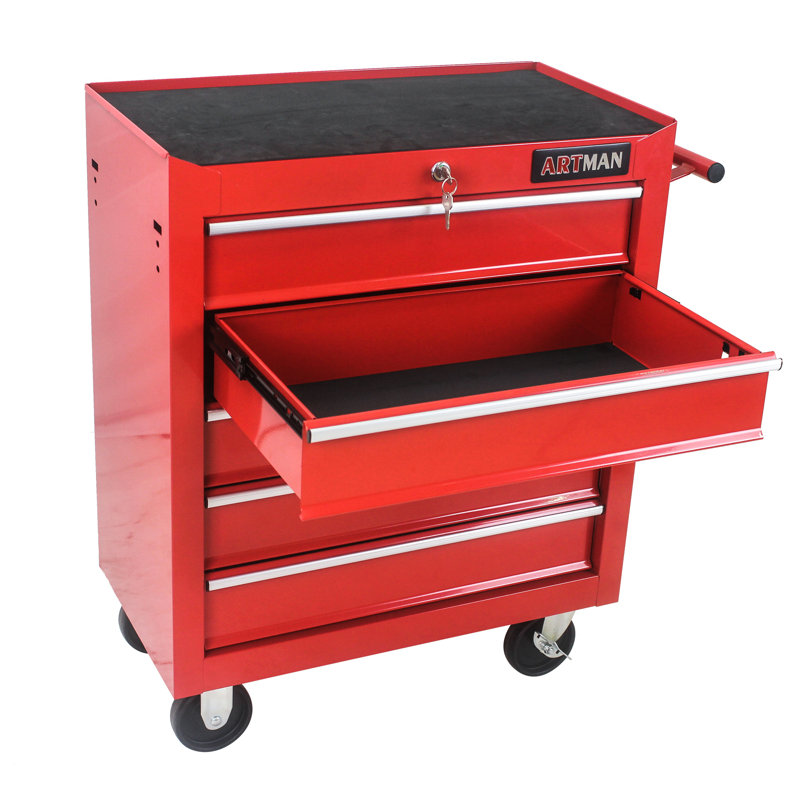 Tool Storage Cabinet For Garage Storage With 4 Wheels And Locking System, Red