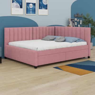 A Full-Sized Upholstered Daybed With Two Built-In Storage Drawers