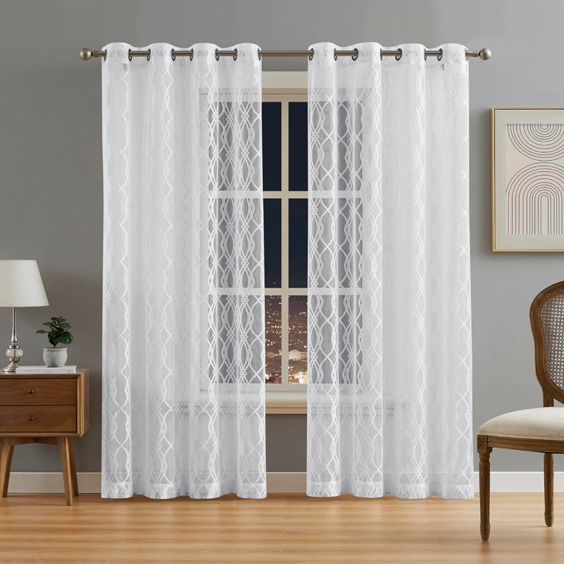 Roselius Polyester Blend Sheer Curtain Pair, White, 54" W x 96" L