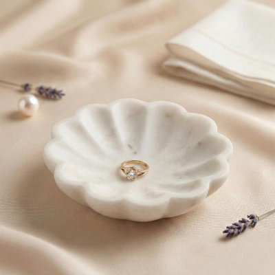 SWADESHI BLESSINGS HandMade Marble Jewelry Tray, Trinket Dish, Catch-all,5"