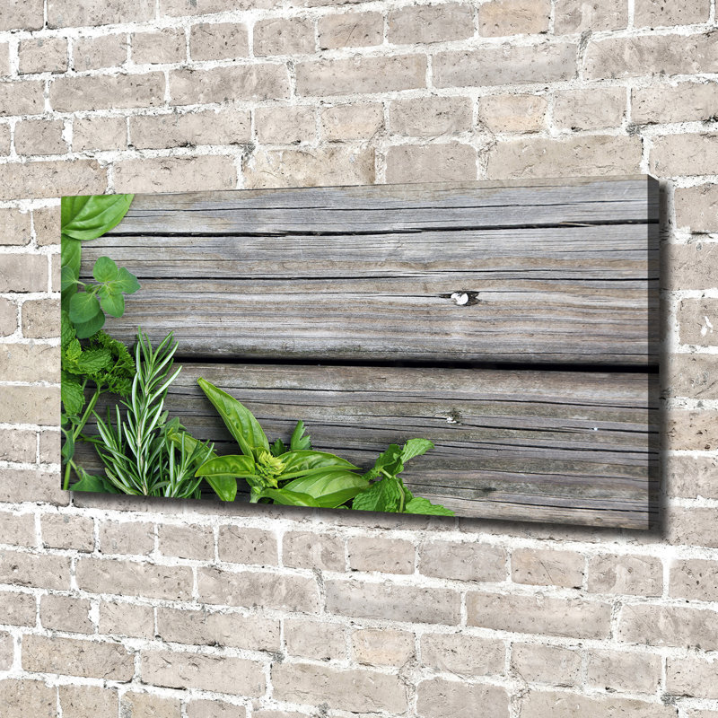 Wooden Background Herbs - Wrapped Canvas Print