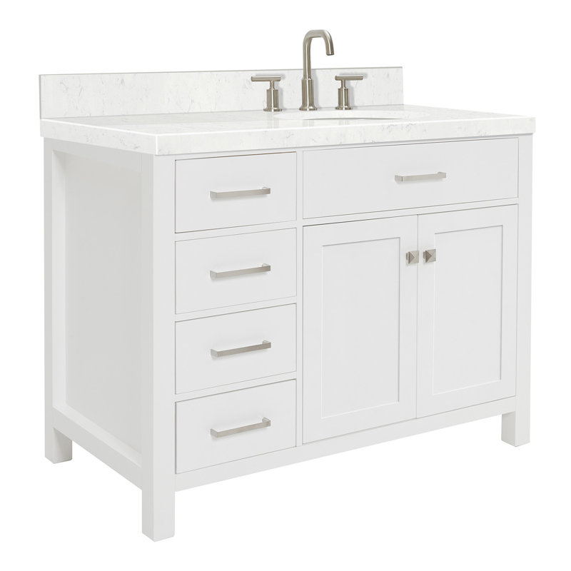 Meuble-lavabo à simple cuve Macnair 8_ARIEL avec quartz Carrara blanc Bristol, Ovale, Blanc, 42"