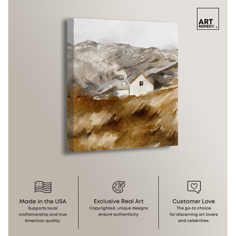 Art Remedy House in the Mountains Landscape Canvas Wall Art, 36" x 45"