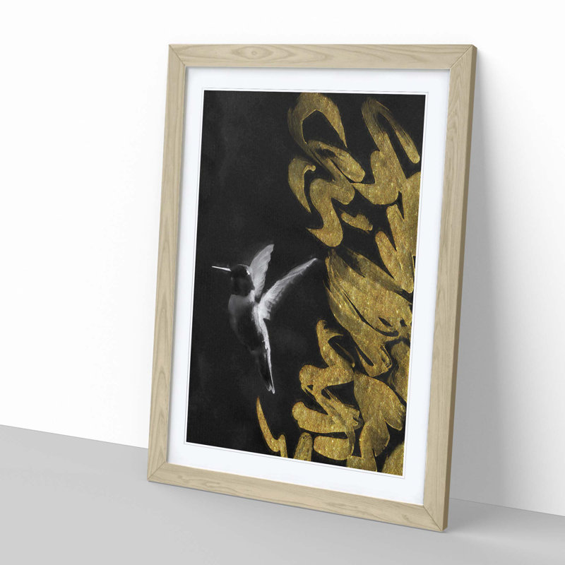 Hummingbird in the Dark in Abstract - Picture Frame Graphic Art Print, Oak, 76cm H x 50cm W x 2cm D