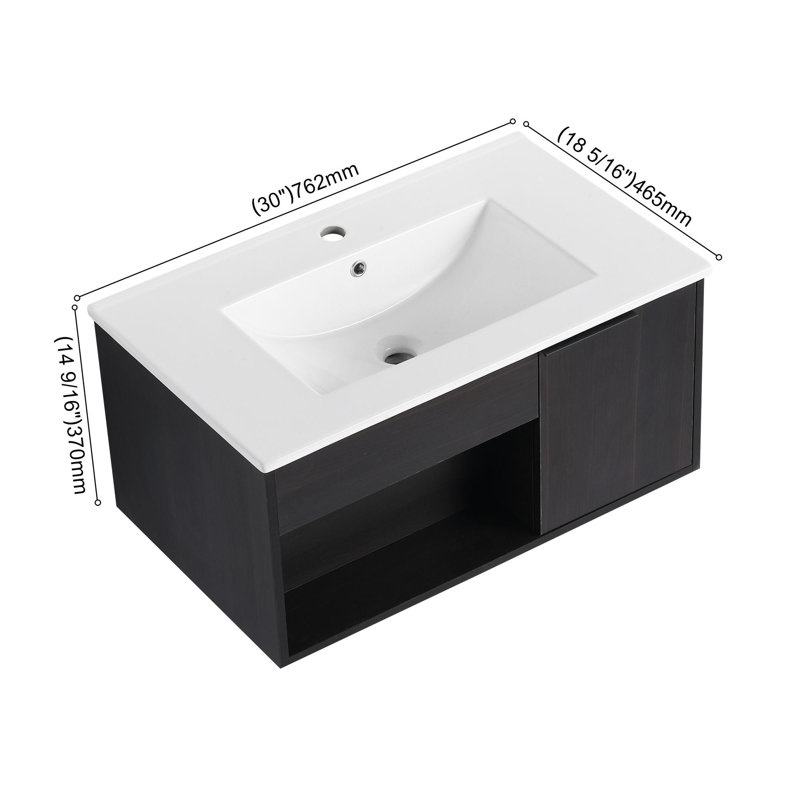 Meuble-lavabo mural 30 po avec tablette ouverte et porte à fermeture en douceur, 30