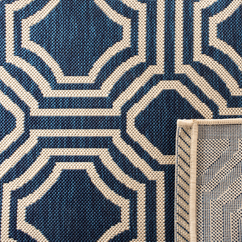 Arneshia Geometric Navy/Beige Indoor / Outdoor Area Indoor/Outdoor Area Rug, Rectangle 2'7" x 5'