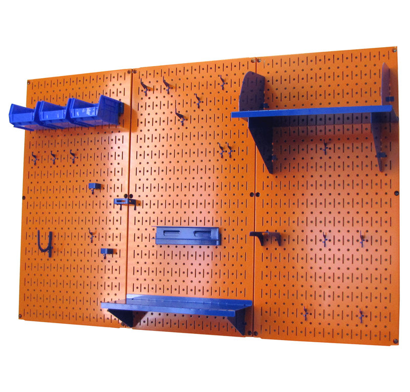 Ensemble de panneau perforé de rangement pour outils standard H 32 po x 48 po, Orange et bleu