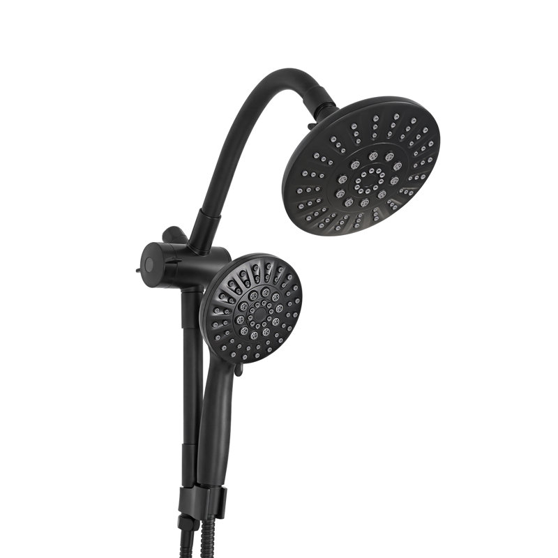 Akicon Rain Shower Head with Handheld Spray Combo, 6-Setting High Pressure Dual Shower Head with Bendable Goose Neck Shower Arm, Rainfall Showerhead System for Bathroom