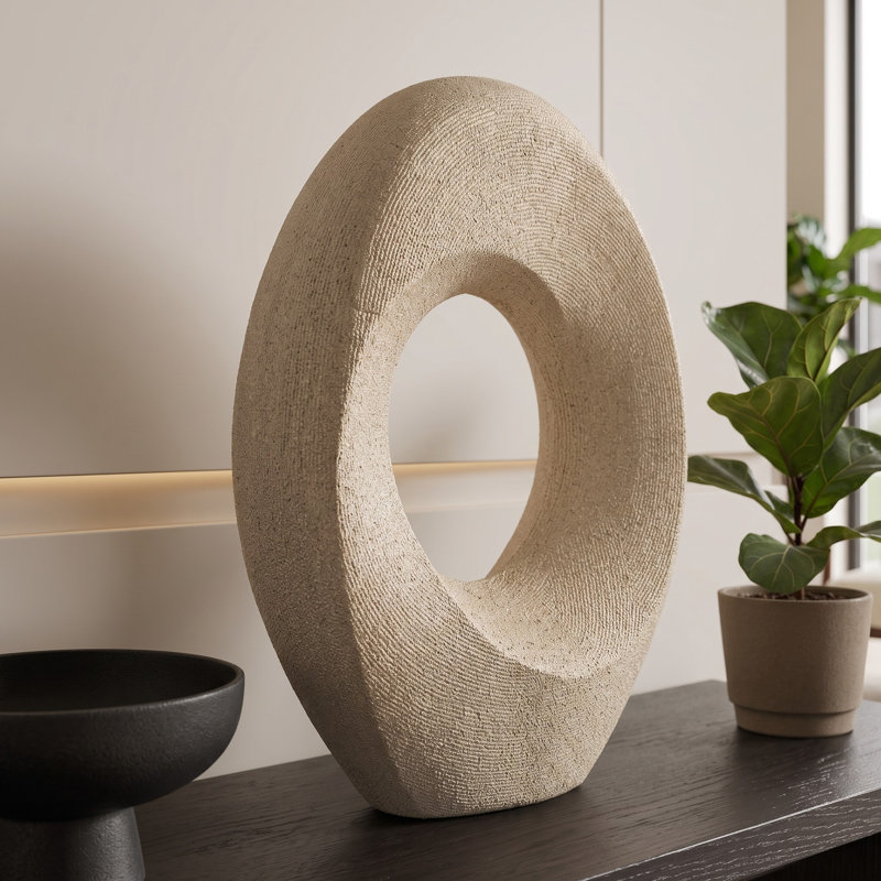Modern Abstract Ceramic Oval Hollow Accent for Tabletop Centerpiece - Sculptural Decorative Object for Home Decor, Shelf and Living Room Decoration - 16"