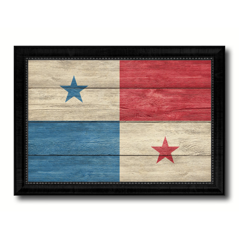 « panama country flag », peinture sur toile encadrée, H 19 po x l 27 po x P 1 po, Encadrement noir