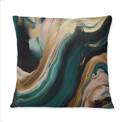 Coussin décoratif doré et vert marbré Euphoria III - Abstract Marble