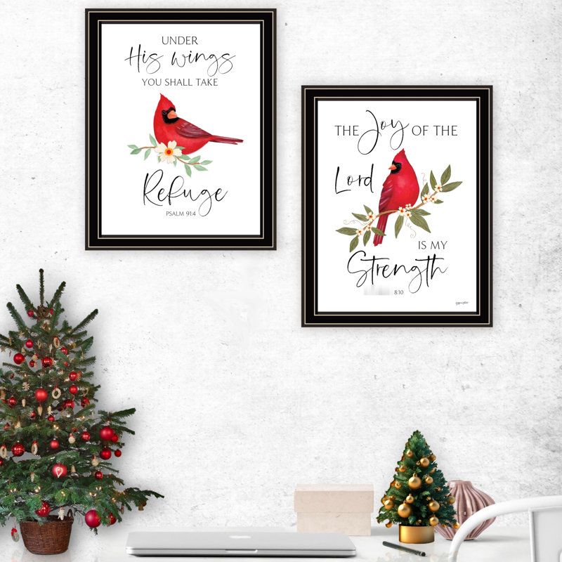 «Lord Is My Force Red Cardinals», reproduction décorative murale - cadre noir pour salon, chambre à coucher, maison