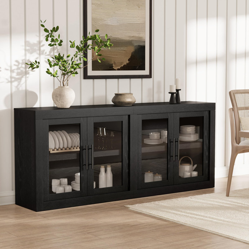 Sideboard Buffet Cabinet with Doors, Farmhouse Modern Accent Cabinet with Storage, Black