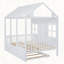 Lit en bois Wood House avec lit gigogne simple, lit de jour en bois, blanc-1124318657