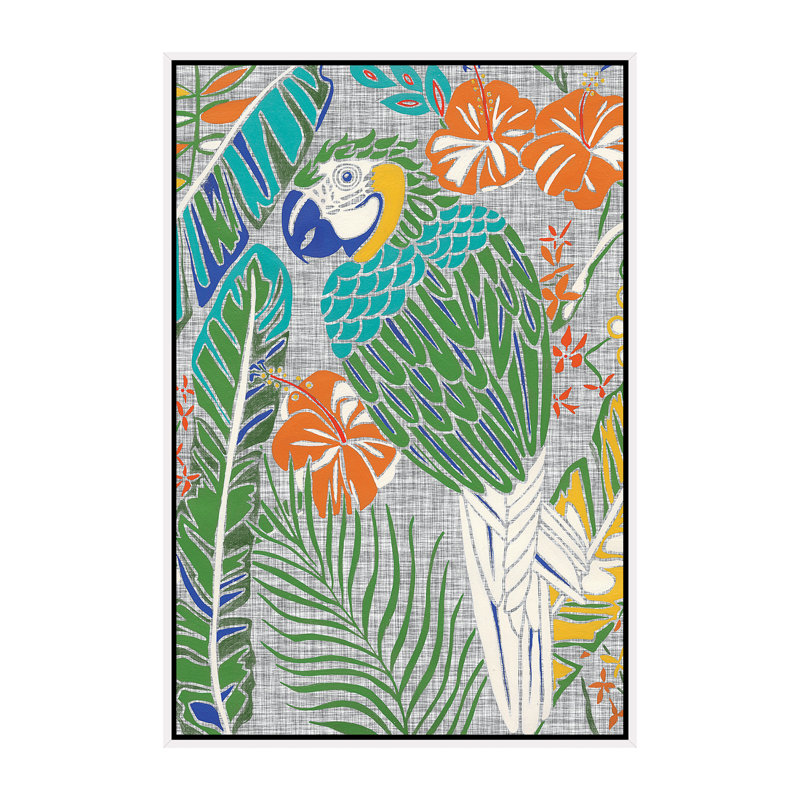 Ara tropical par Chariklia Zarris - impression d'art graphique, H 60 po x l 40po x P 1,5 po, Toile blanche encadrée