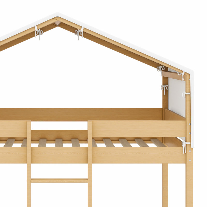 Lit superposé en bois avec tente, Naturel
