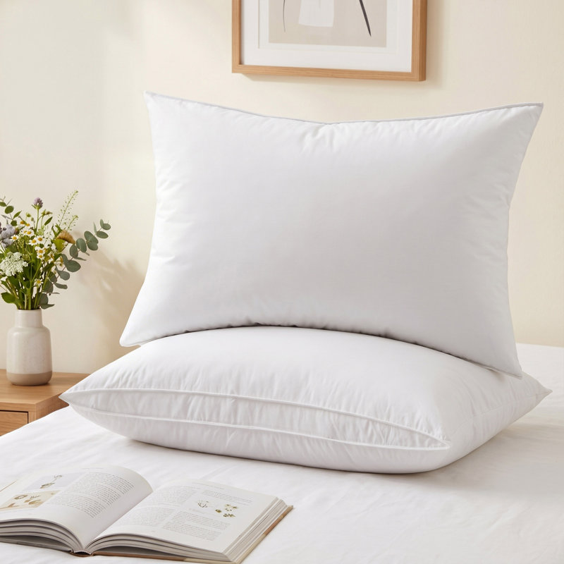 Luxury Goose Feather Gusseted Pillow Set of 2 – 100% Cotton Cover, Medium Firm Support Hotel Bed Pillows for Side & Back Sleepers