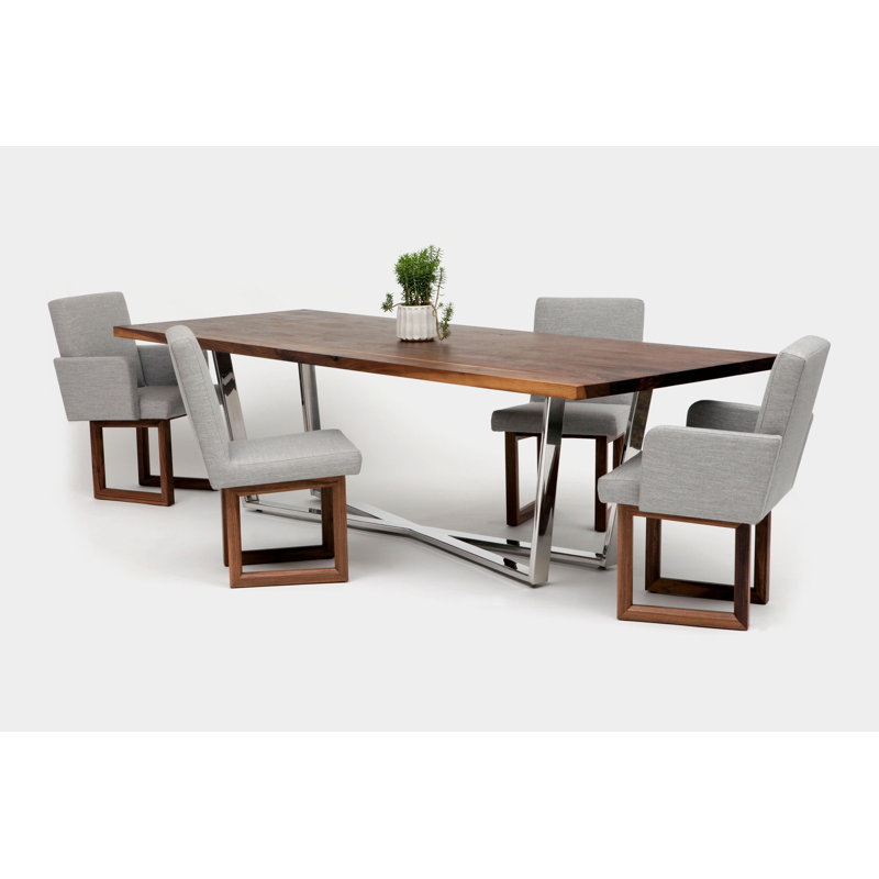 Gax Walnut Wood Dining Table, 36" W x 108" L, Polished Stainless Steel