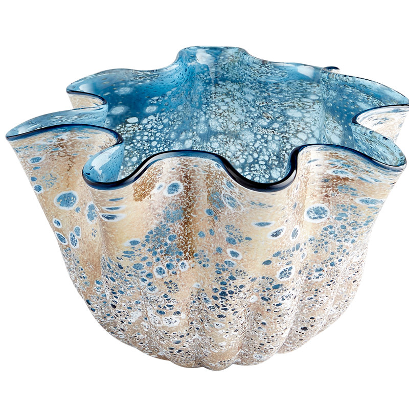 Vase de table en verre bleu/beige Meduse, H 9,75 po x l 8,75 x P 8,75