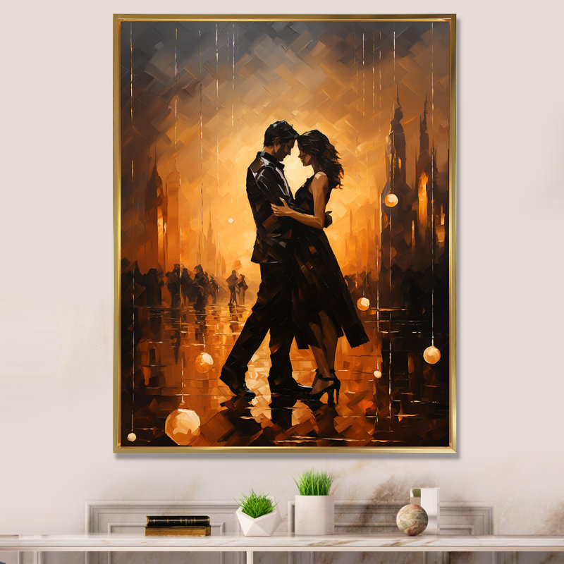 «Dance Tango Couple Harmony I» sur toile, H 32 po x l 16 po x P 1 po, Cadre flottant doré