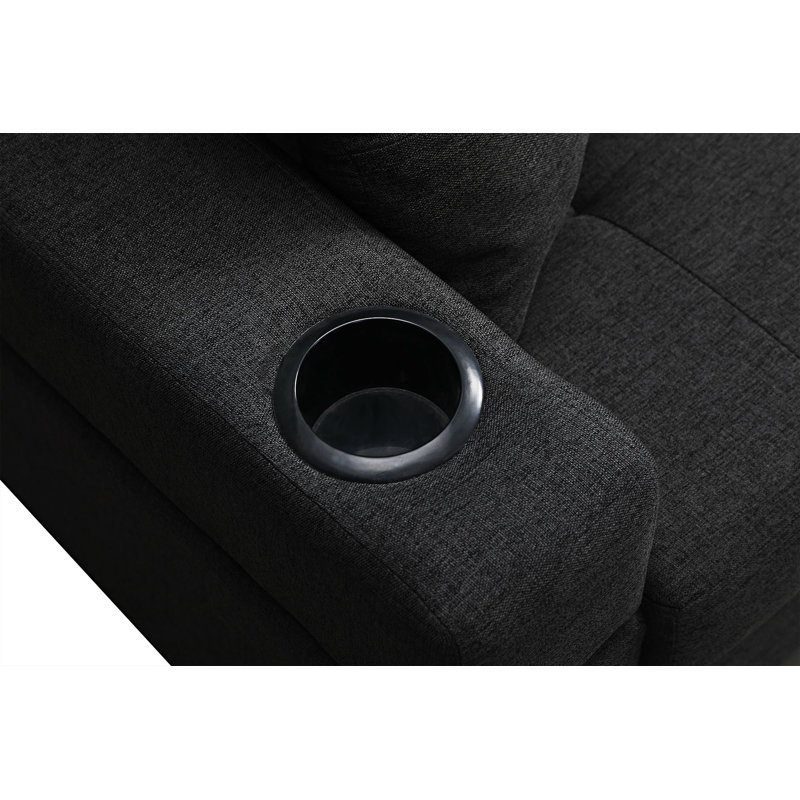 Calliandra Upholstered L-Shaped Sectional Left Hand Facing, Black Linen Blend,  Right Hand Facing