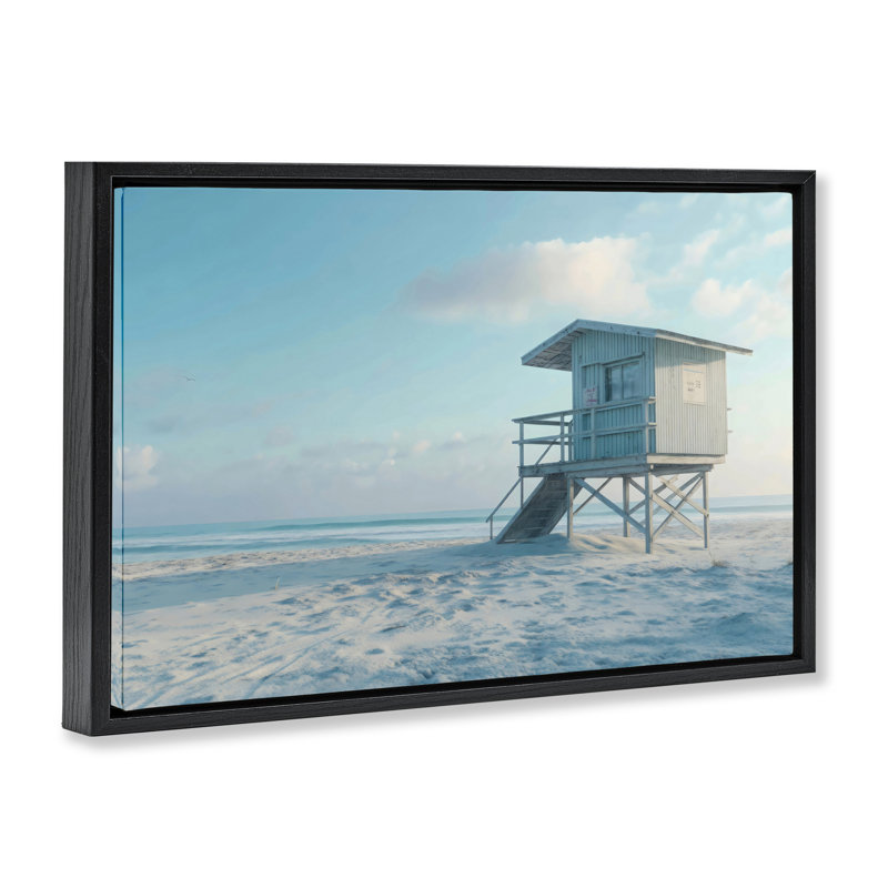 Cadre flottant Blue Beach Scene, design par LSR Design Studio, Cadre flottant noir de jais, H 17 po x l 25 po