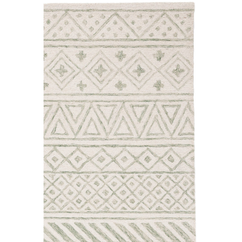 Tapis en laine / coton / latex touffeté à la main Metro en ivoire / vert clair Metro, Tapis de couloir 2 pi 3 po x 9 pi