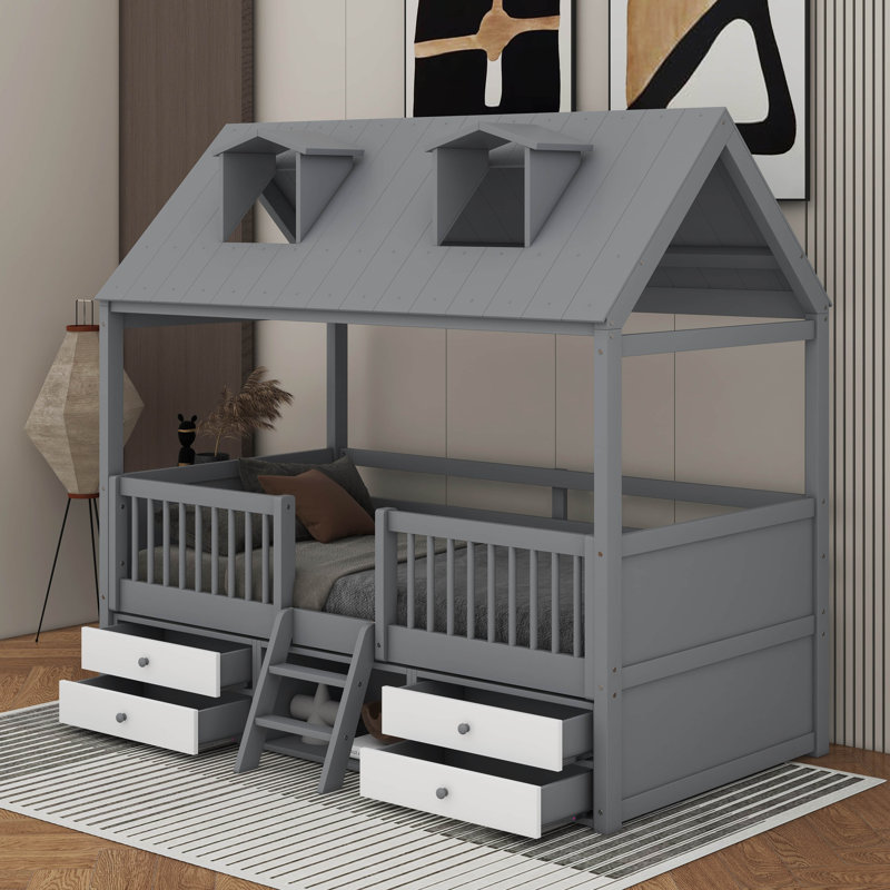 Lit en bois, Gris, Lit simple