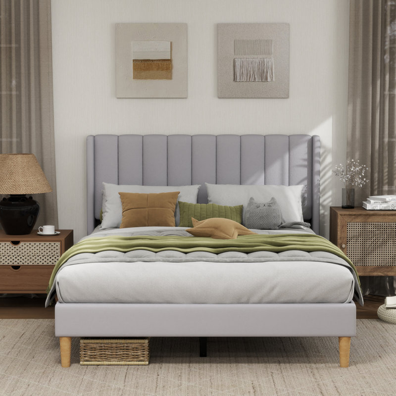 Sutter Upholstered Wingback Bed, Full / Double, Gray