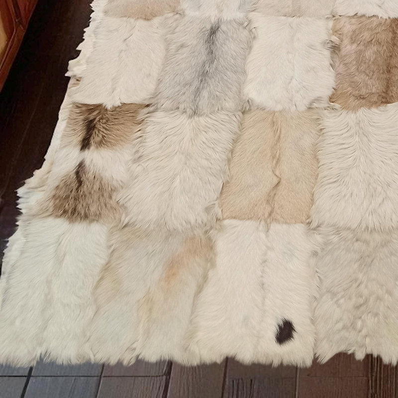 Tapis en cuir de chèvre naturel, tapis en cuir de chèvre véritable, tapis multicolore beige et blanc_7,83 po x 10 pi