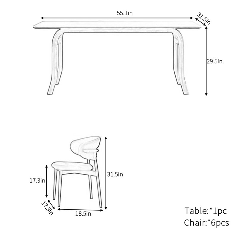 Modern simple rectangular dining table set, 29.5"H x 55.1"L x 31.5"W