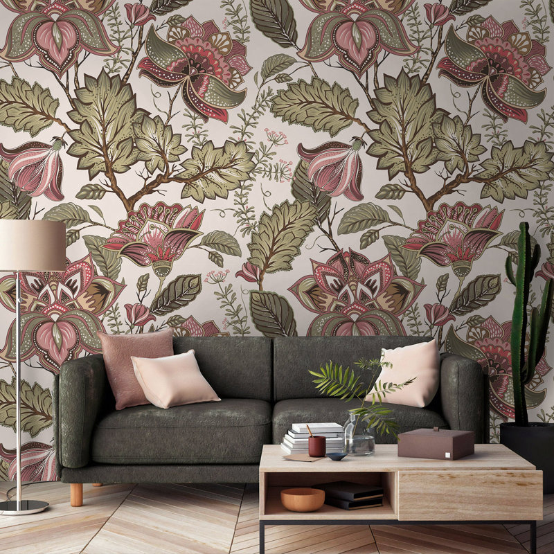 Papier peint amovible rétro à motif floral rétro, L 75 po x l 112 po