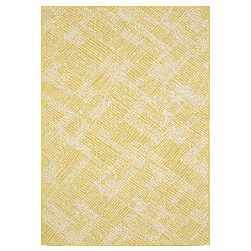 Sherley Geometric Cross-hatch Yellow/ Ivory Indoor-Outdoor Area Rug, Rectangle 5'3" x 7'3"