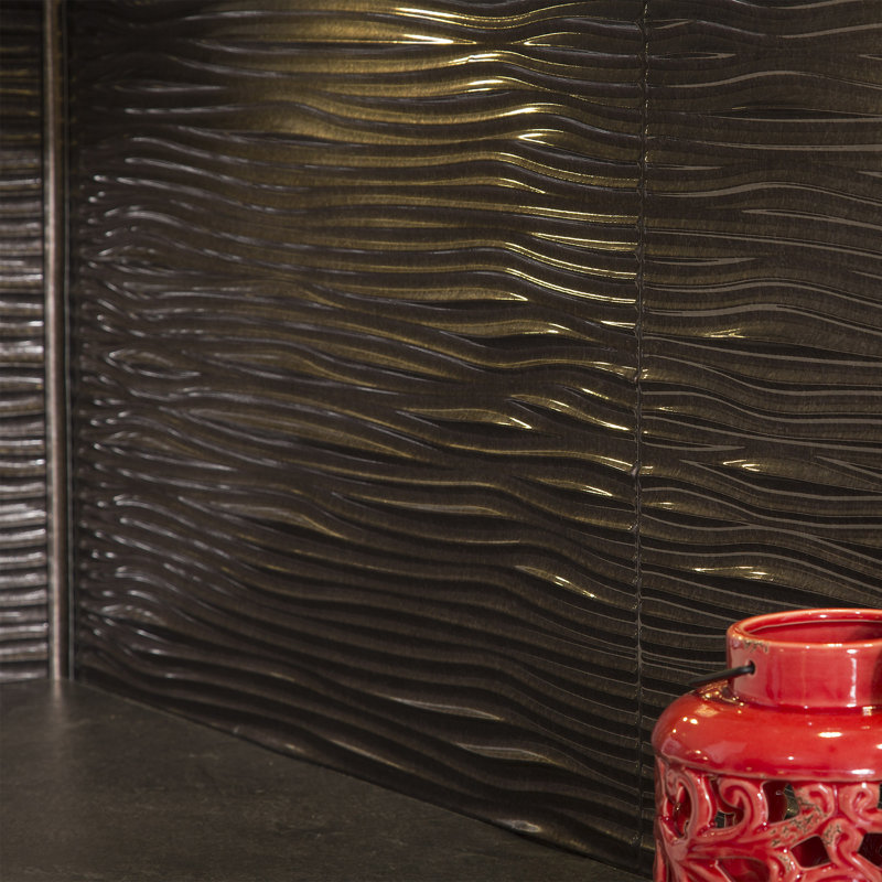 FASÄDE Waves Decorative Vinyl 18in x 24in Backsplash Panel, Smoked Pewter