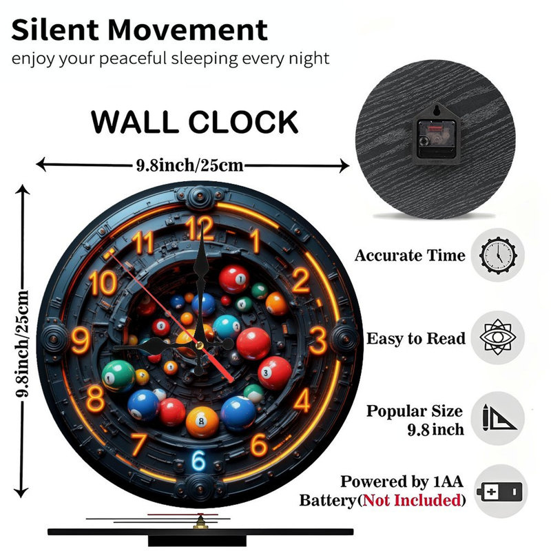 Horloge de boules de billard colorées