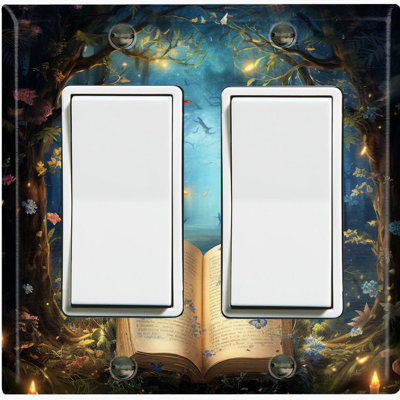 Magical Ancient Book Forest Butterfly Nature Themed 2 - Gang Rocker Standard Wall Plate