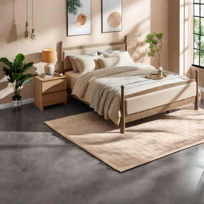 Lits rembourrés King Size, cadre en pin, plateforme de style ferme moderne