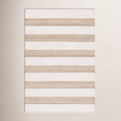Cataria Natural Fiber 609 Hand Woven Jute/Wool/Cotton Striped Rug in Natural/Ivory