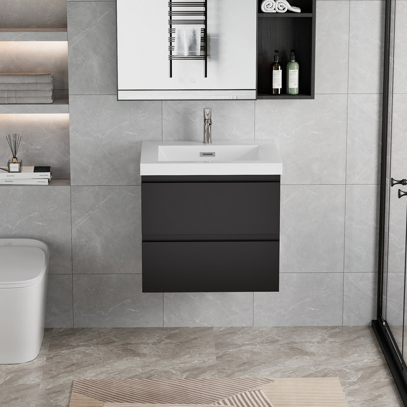 Meuble-lavabo flottant avec lavabo et meuble-lavabo, Noir