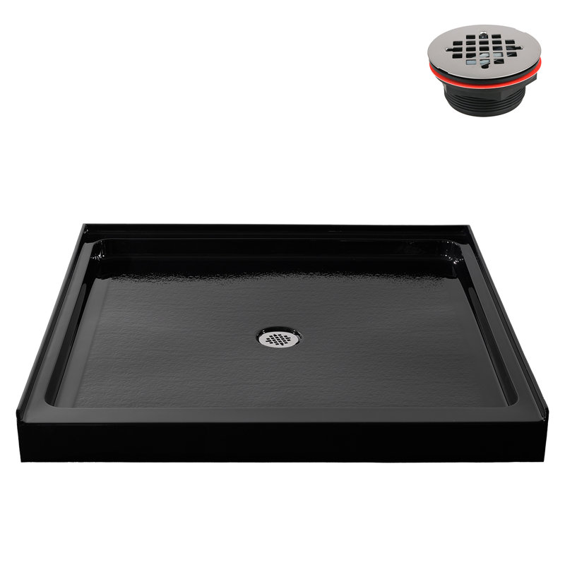 48 in. x 48 in. Alcove Acrylic Shower Base in Glossy Black With Center Drain, Drain Included, Glossy Black