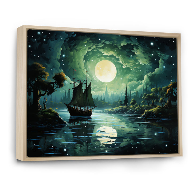 Reproduction d'art sur toile Moonlight, Cadre flottant naturel, H 24 po x l 32 po x P 1 po