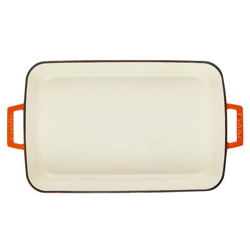 LAVA Enameled Cast Iron Rectangle Roasting Pan, Orange/Cream