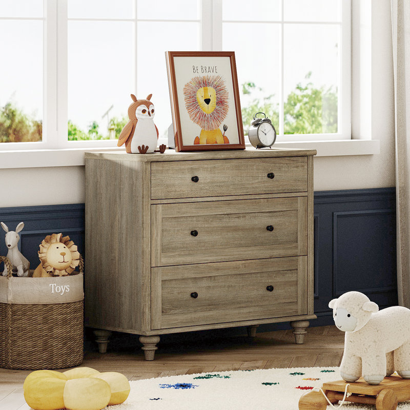 Commode moderne avec 3 tiroirs, commodes pour enfants avec large commode, rangement pour garde-robe en bois de chêne