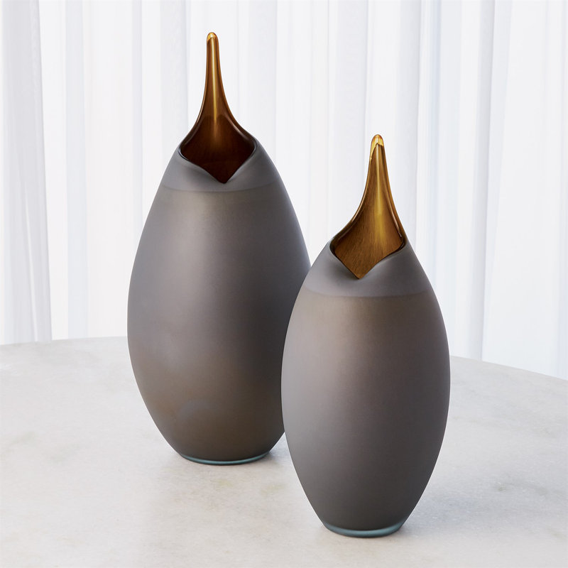 Frosted Vase w/Amber Casing, 18.25" H x 7.25" W x 7.25" D, Gray