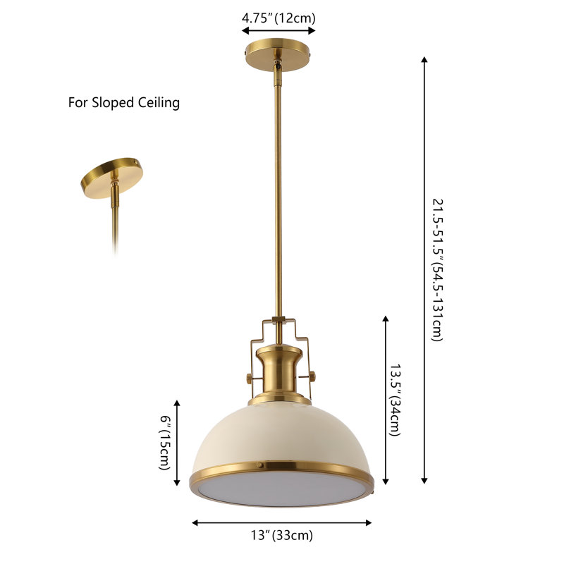 Staub 1 - Light Single Bell Pendant, 13.5" H x 13" W x 13" D, Brass Gold/Almond
