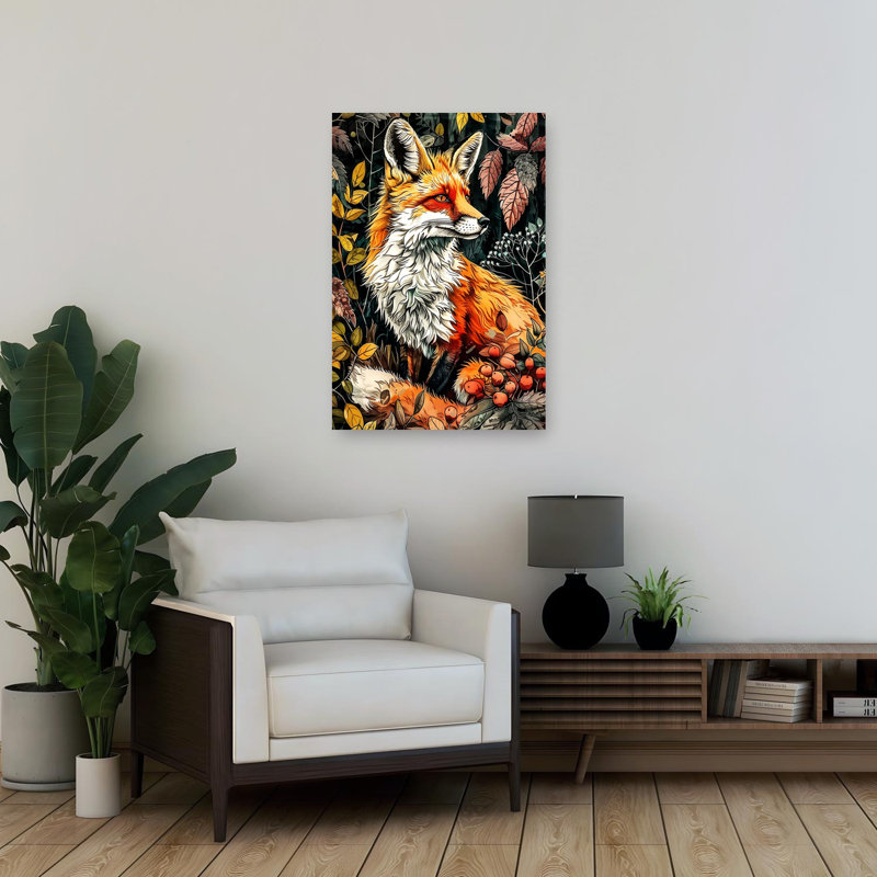 Forêt d'automne, art abstrait de renard, H 36 po x l 24 po