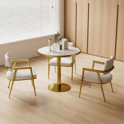 Table de salle à manger ronde moderne de 31,5 po avec tulipes, plateau de table en pierre frittée avec impression de faux marbre de luxe, base en acier inoxydable, surface imperméable et résistante aux rayures et à l'usure, idéale pour l'intérieur et l'extérieur