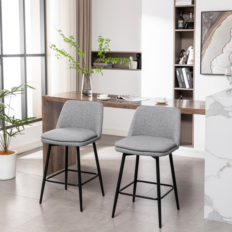 Counter Height Swivel Bar Stools Set Of 2, 360° Swivel Upholstered With Back And Metal Legs, 25.6/, Bar Stool
