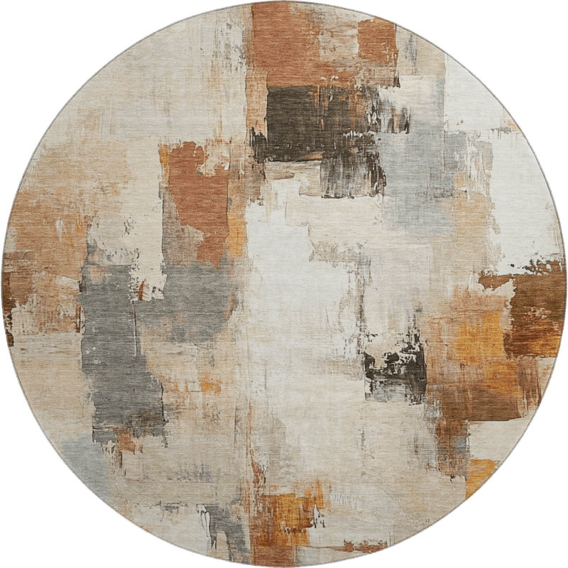 Premium Machine Washable Pinkston Abstract Rug, Round 8'